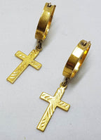 Sterling Silver With Plated Cross on Hoop Earrings - Vintage