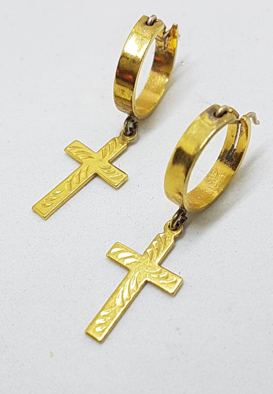 Sterling Silver With Plated Cross on Hoop Earrings - Vintage