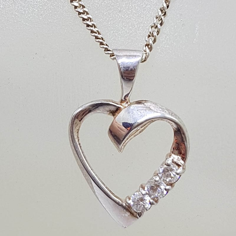 Sterling Silver Cubic Zirconia Heart Pendant on Silver Chain