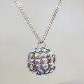 Sterling Silver Aurora Borealis Rhinestone Ball Pendant on Silver Chain
