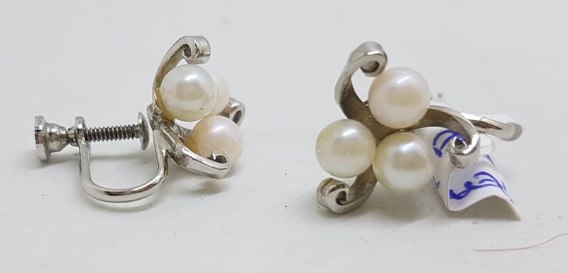 Sterling Silver Cultured Pearl Screw-On Earrings - Antique / Vintage