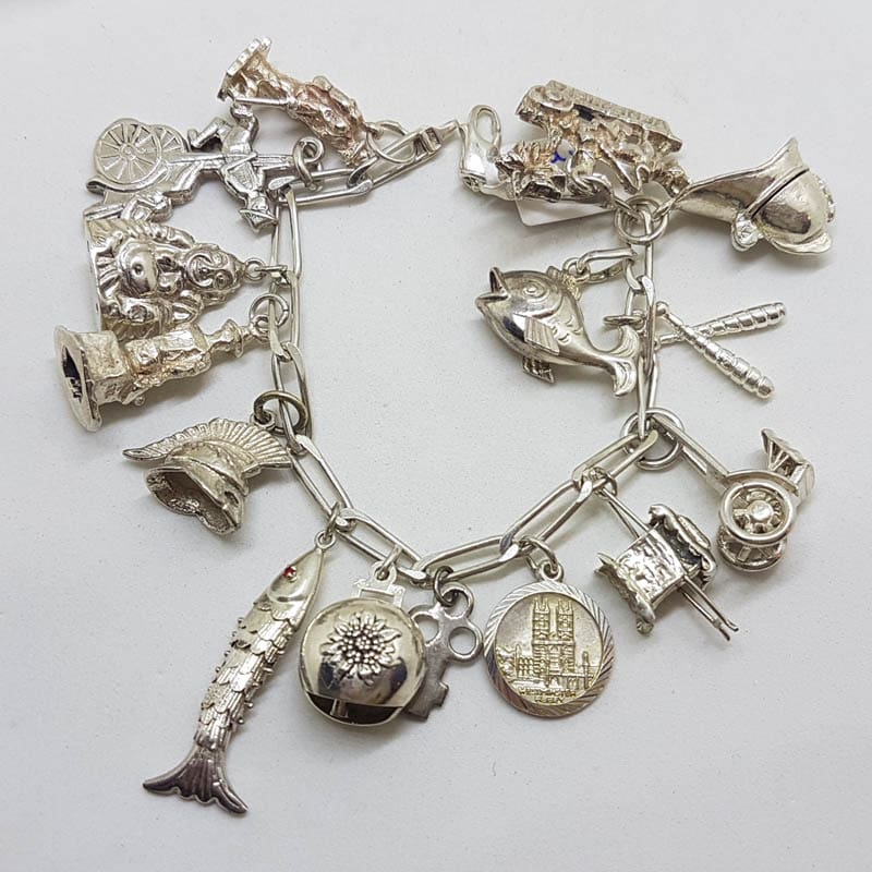 Sterling Silver Vintage Charm Bracelet - 15 charms