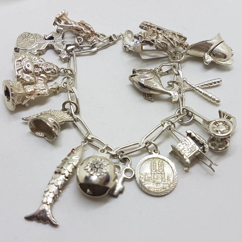 Sterling Silver Vintage Charm Bracelet - 15 charms