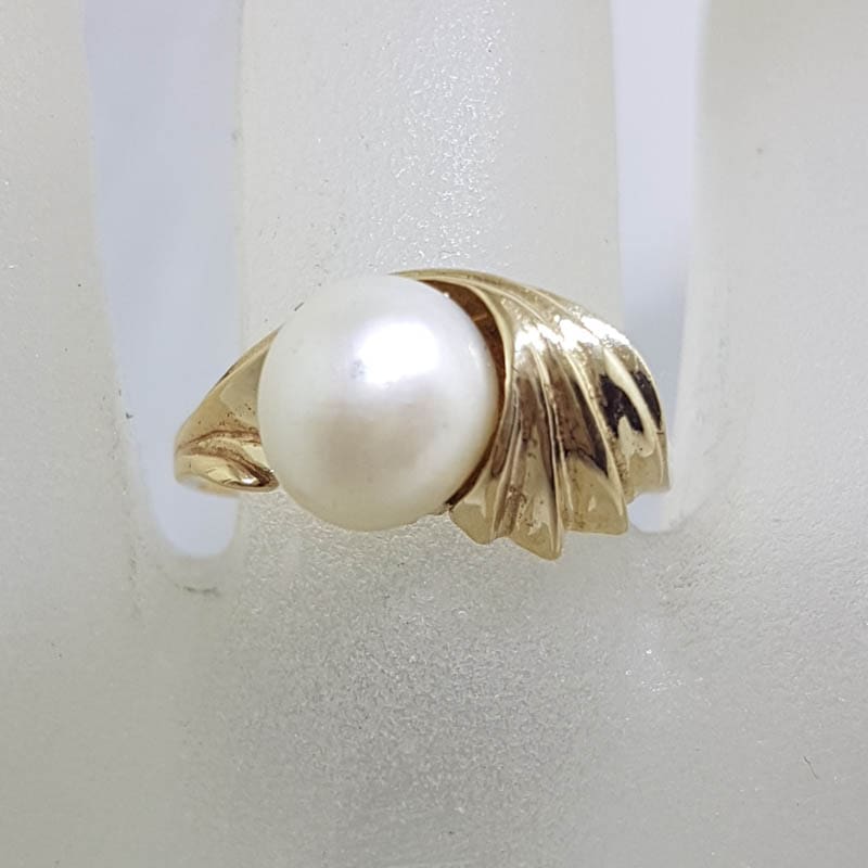 9ct Yellow Gold Unusual Twist Pearl Ring - Antique / Vintage