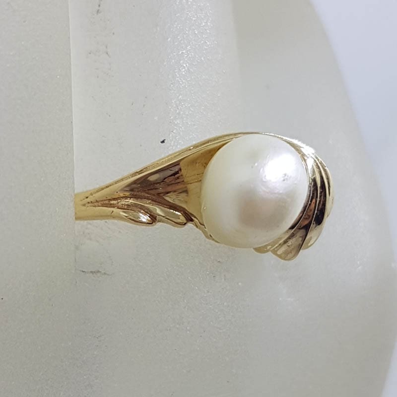 9ct Yellow Gold Unusual Twist Pearl Ring - Antique / Vintage