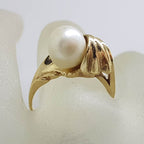 9ct Yellow Gold Unusual Twist Pearl Ring - Antique / Vintage