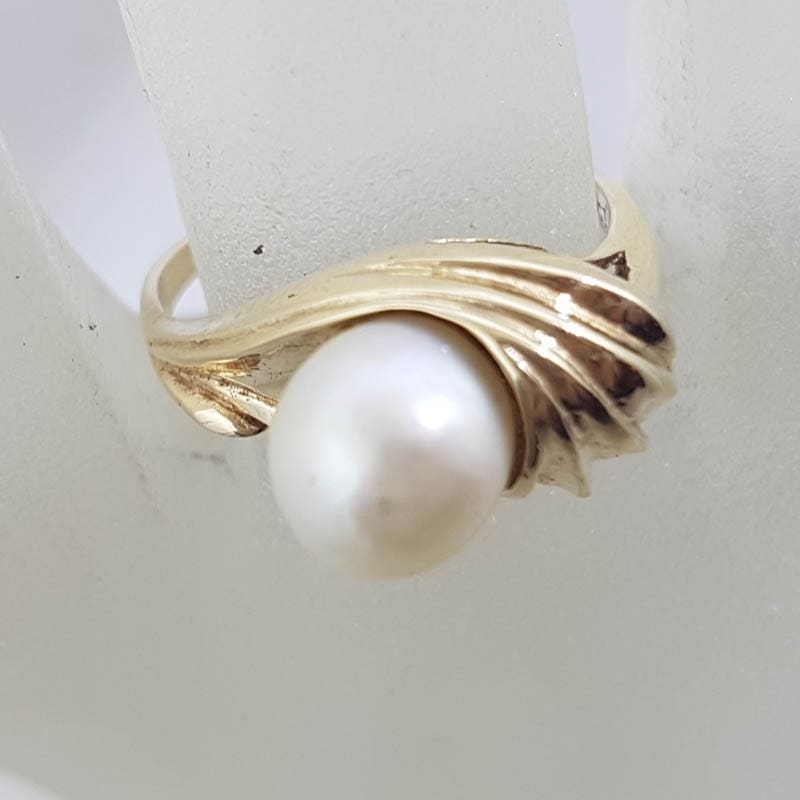 9ct Yellow Gold Unusual Twist Pearl Ring - Antique / Vintage