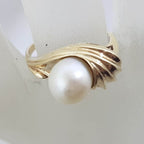 9ct Yellow Gold Unusual Twist Pearl Ring - Antique / Vintage