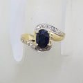 9ct Yellow Gold Natural Oval Sapphire with Diamonds Swirl Ring
