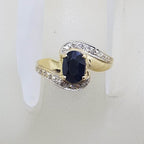 9ct Yellow Gold Natural Oval Sapphire with Diamonds Swirl Ring