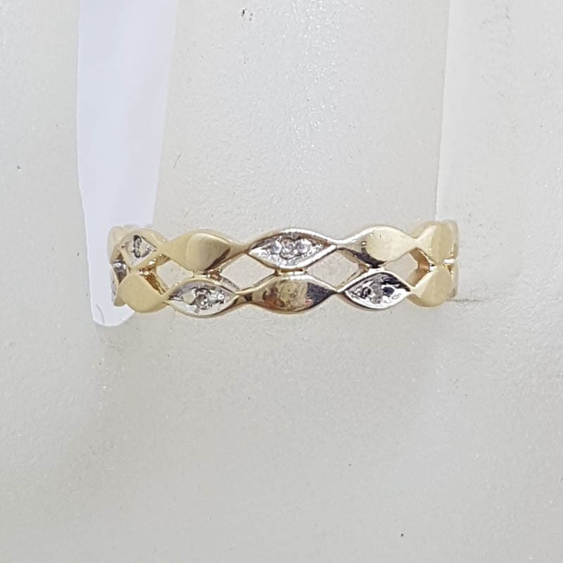 9ct Yellow Gold Marquis Design Flat Band With Diamonds Ring