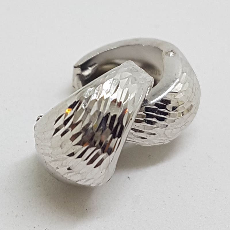 10ct White Gold Wide Hoop / Huggie Earrings with Motif / Pattern