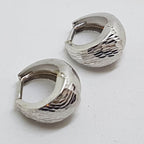 10ct White Gold Wide Hoop / Huggie Earrings with Motif / Pattern