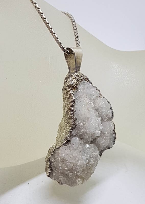 Sterling Silver Large Crystal Pendant on Silver Chain - Vintage