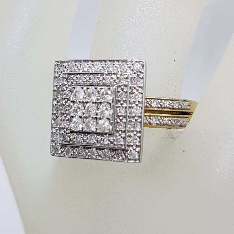9ct Yellow Gold Large Square Diamond Cluster Ring