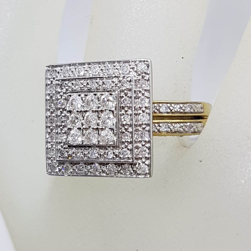 9ct Yellow Gold Large Square Diamond Cluster Ring