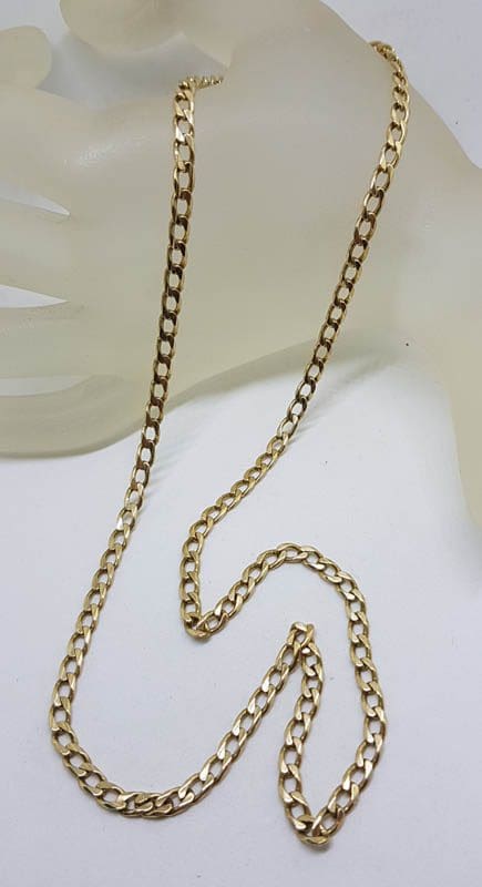 9ct Yellow Gold Flat Curb Link Necklace / Chain with T-Bar Drop