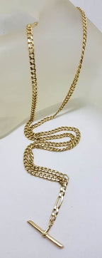 9ct Yellow Gold Flat Curb Link Necklace / Chain with T-Bar Drop