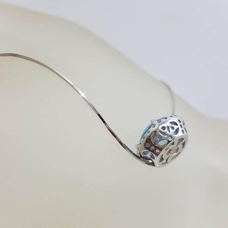 10ct White Gold Oval Blue Topaz with Halo Setting Diamonds Pendant on Gold Chain