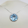 10ct White Gold Oval Blue Topaz with Halo Setting Diamonds Pendant on Gold Chain
