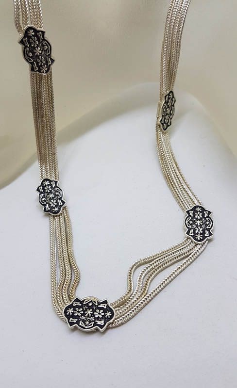 Sterling Silver Floral Design Chain Link Turkish Collier Necklace / Chain-SOLD