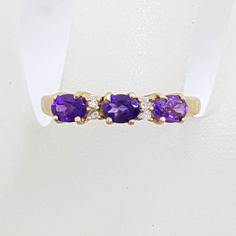 10ct Yellow Gold Amethyst &amp; Diamond Eternity Ring / Bridge Set Ring