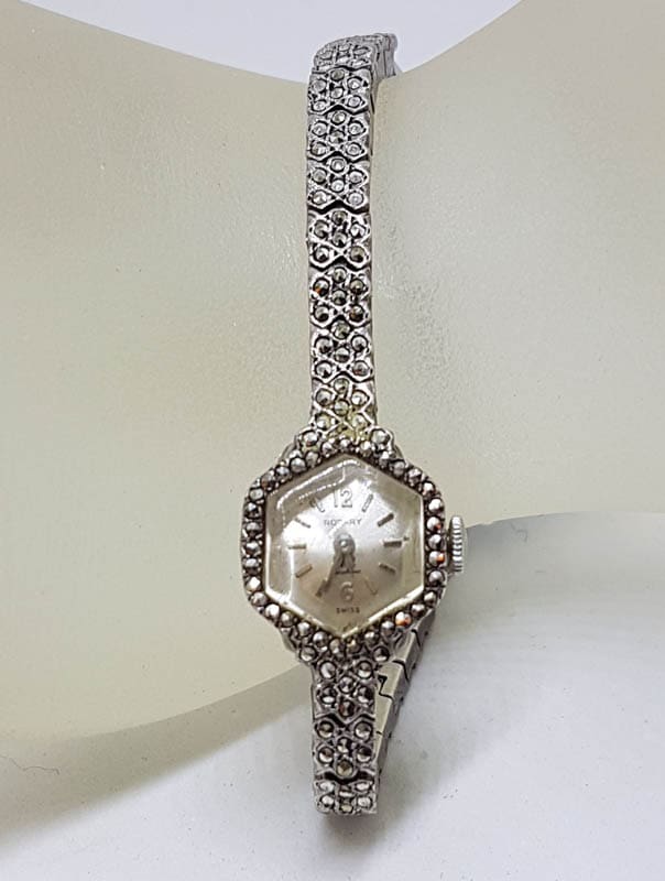 Sterling Silver Marcasite Hexagonal Shaped Watch - Vintage