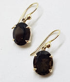 9ct Yellow Gold Oval Claw Set Smokey Quartz Drop Earrings