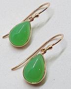 9ct Rose Gold Teardrop / Pear Shape Bezel Set Chrysoprase Drop Earrings