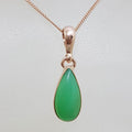 9ct Rose Gold Teardrop / Pear Shaped Bezel Set Chrysoprase - Australian Jade - Pendant on Gold Chain