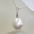 Sterling Silver Baroque Pearl with Cubic Zirconia Drop Pendant on Silver Chain