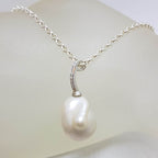 Sterling Silver Baroque Pearl with Cubic Zirconia Drop Pendant on Silver Chain