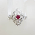 9ct White Gold Natural Ruby & Diamond Large Ornate Cluster Ring