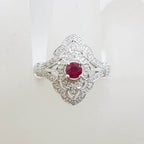 9ct White Gold Natural Ruby & Diamond Large Ornate Cluster Ring