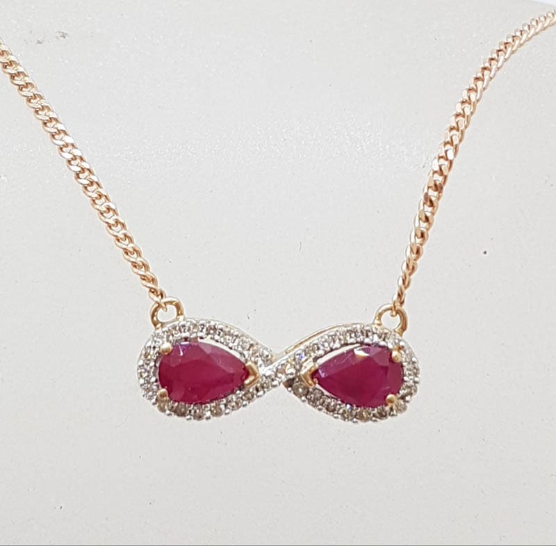 9ct Rose Gold Diamond &amp; Ruby Infinity Collier Necklace / Chain