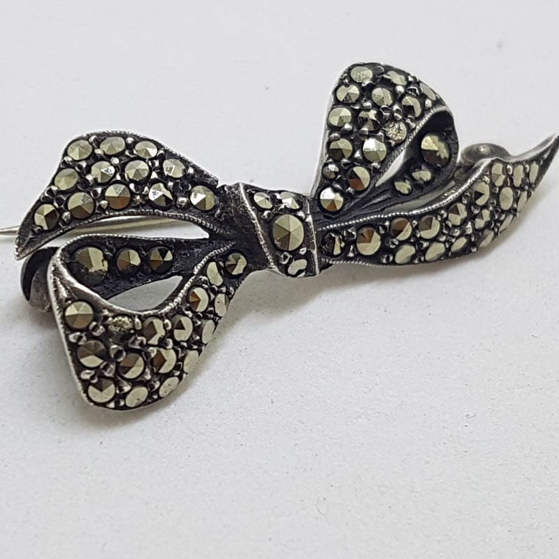 Sterling Silver Marcasite Bow Brooch - Vintage