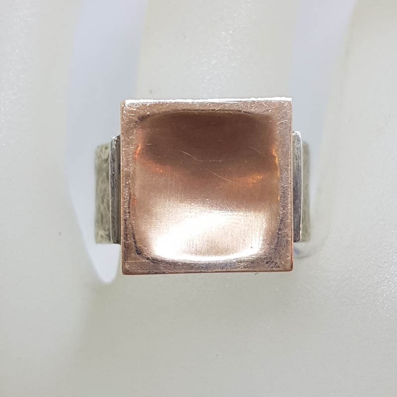Sterling Silver Rose Tone Large Square Chunky Ring - Israeli Jewellery