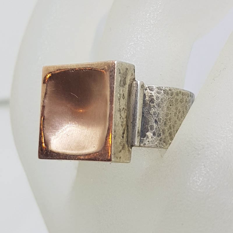 Sterling Silver Rose Tone Large Square Chunky Ring - Israeli Jewellery