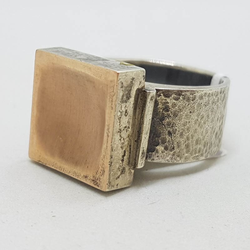 Sterling Silver Rose Tone Large Square Chunky Ring - Israeli Jewellery