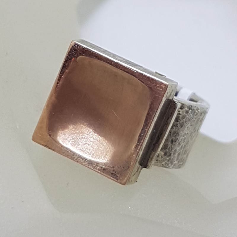 Sterling Silver Rose Tone Large Square Chunky Ring - Israeli Jewellery