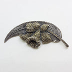 Sterling Silver Very Large Daffodil / Jonquil Flower on Long Leaf Brooch