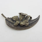 Sterling Silver Very Large Daffodil / Jonquil Flower on Long Leaf Brooch