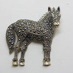 Sterling Silver Marcasite Large 3D Horse Brooch