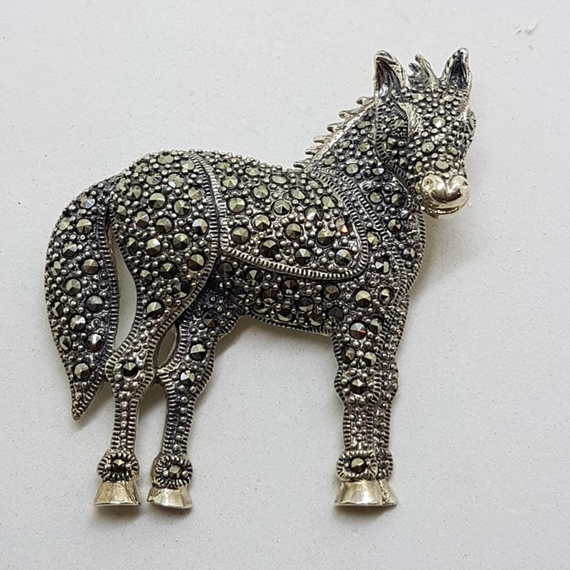 Sterling Silver Marcasite Large 3D Horse Brooch