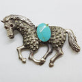 Sterling Silver Marcasite &amp; Blue Large Horse Brooch