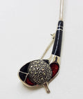 Sterling Silver Black and Red Enamel with Marcasite Golf Club with Ball Brooch