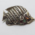 Sterling Silver Marcasite, Sapphire, Emerald &amp; Ruby Fish Brooch
