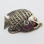 Sterling Silver Marcasite &amp; Ruby Fish Brooch