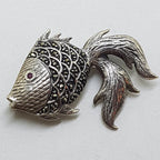 Sterling Silver Marcasite &amp; Ruby Large Fish Brooch