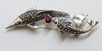 Sterling Silver Marcasite &amp; Red Dolphin /  Fish Brooch